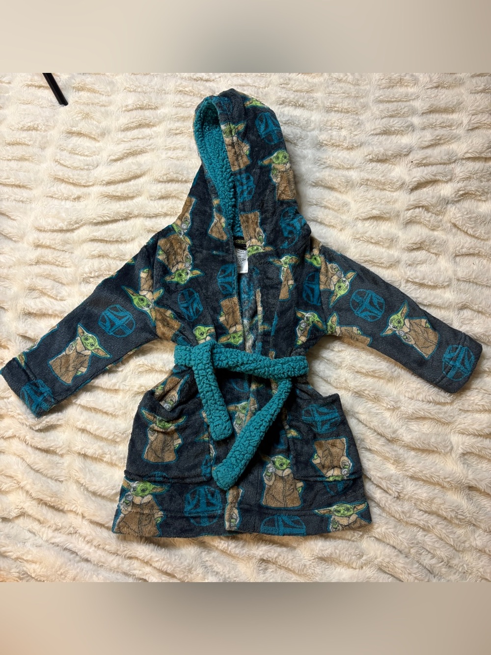 Star Wars Kids Grogu Hooded Bathrobe - Teal & Dark Gray
